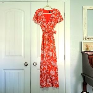VINCE CAMUTOOrange Floral Faux-Wrap Maxi Dress SZ 8